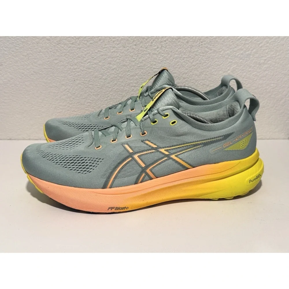 Asics Gel Kayano 31 Paris Running Shoe Mens Sz 13 Light Celadon Safety Yellow